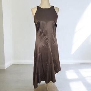 Banana Republic Flowy Midi Slip Dress Asymmetrical Hem Gray Satin Fairycore  6